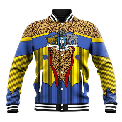 Swaziland Eswatini Baseball Jacket Coat of Arms Lion Elephant Shield Leopard Print Design