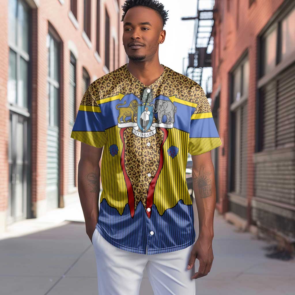 Swaziland Eswatini Baseball Jersey Coat of Arms Lion Elephant Shield Leopard Print Design