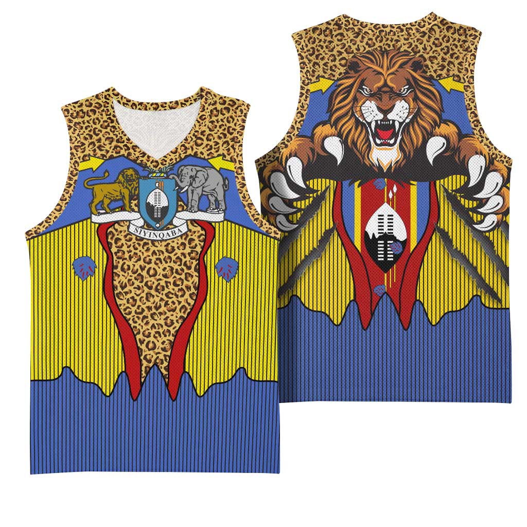 Swaziland Eswatini Basketball Jersey Coat of Arms Lion Elephant Shield Leopard Print Design - African Pride