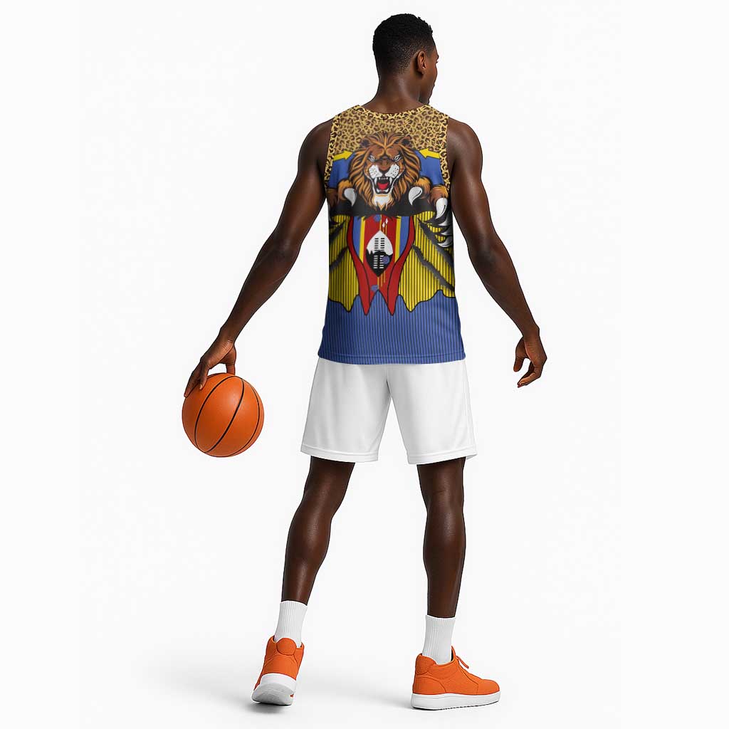 Swaziland Eswatini Basketball Jersey Coat of Arms Lion Elephant Shield Leopard Print Design - African Pride