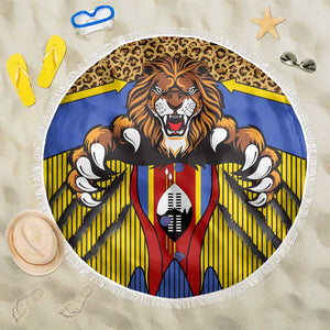 Swaziland Eswatini Beach Blanket Coat of Arms Lion Elephant Shield Leopard Print Design
