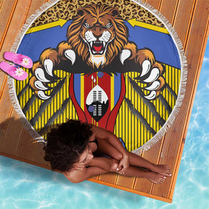 Swaziland Eswatini Beach Blanket Coat of Arms Lion Elephant Shield Leopard Print Design