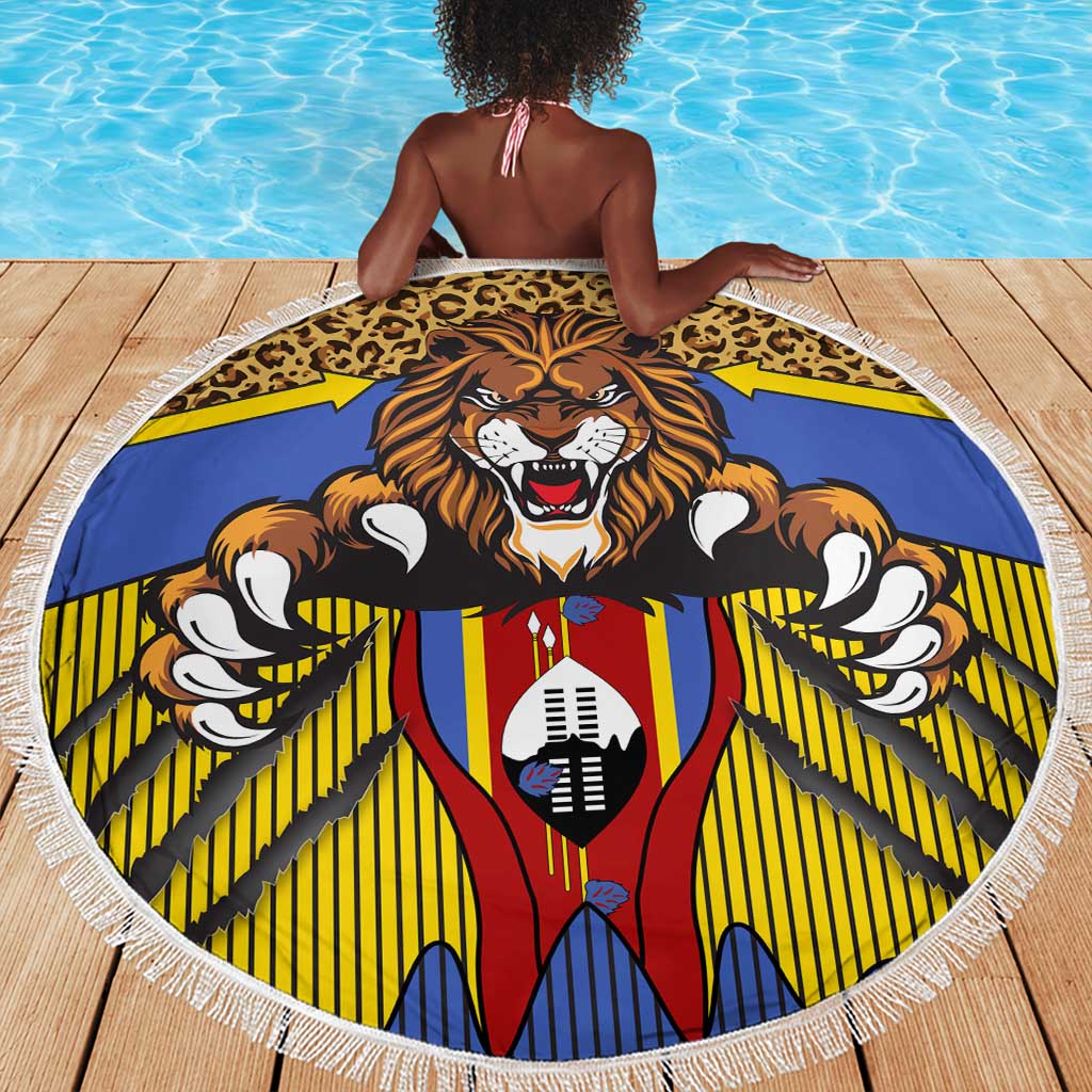 Swaziland Eswatini Beach Blanket Coat of Arms Lion Elephant Shield Leopard Print Design