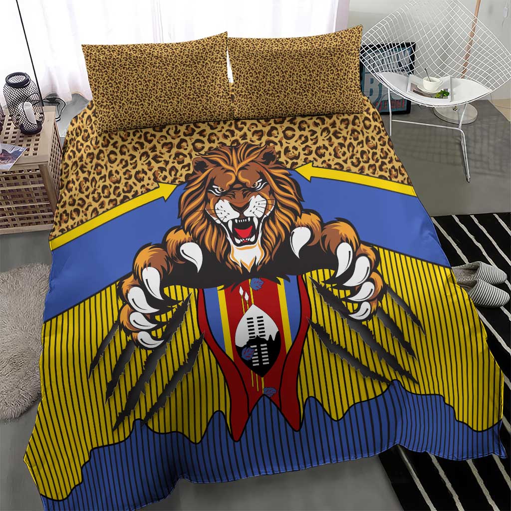 Swaziland Eswatini Bedding Set Coat of Arms Lion Elephant Shield Leopard Print Design