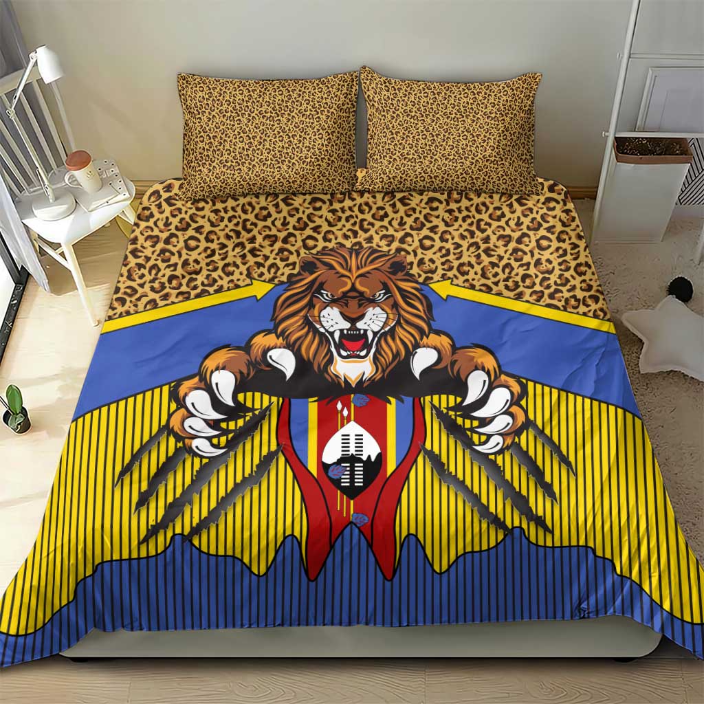 Swaziland Eswatini Bedding Set Coat of Arms Lion Elephant Shield Leopard Print Design