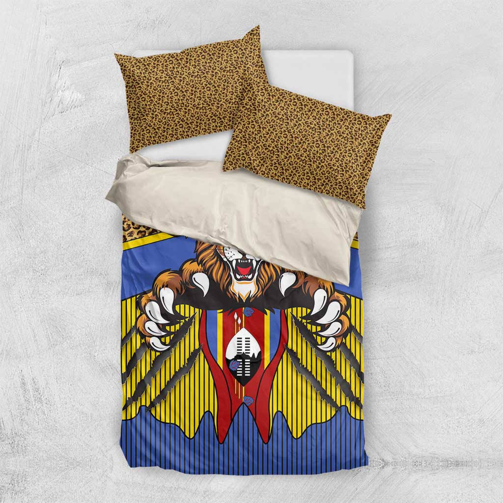 Swaziland Eswatini Bedding Set Coat of Arms Lion Elephant Shield Leopard Print Design