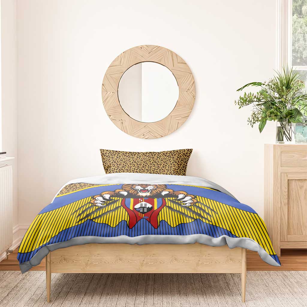 Swaziland Eswatini Bedding Set Coat of Arms Lion Elephant Shield Leopard Print Design