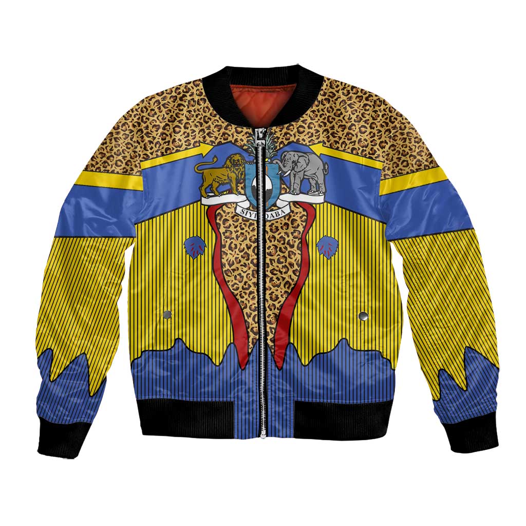 Swaziland Eswatini Bomber Jacket Coat of Arms Lion Elephant Shield Leopard Print Design