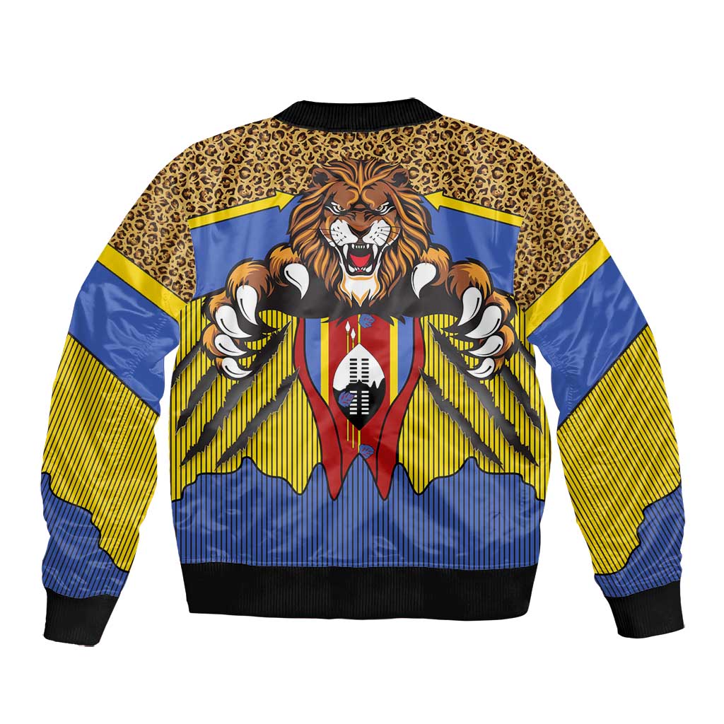 Swaziland Eswatini Bomber Jacket Coat of Arms Lion Elephant Shield Leopard Print Design
