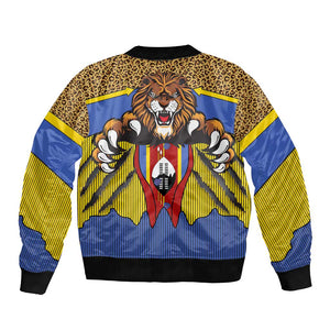 Swaziland Eswatini Bomber Jacket Coat of Arms Lion Elephant Shield Leopard Print Design