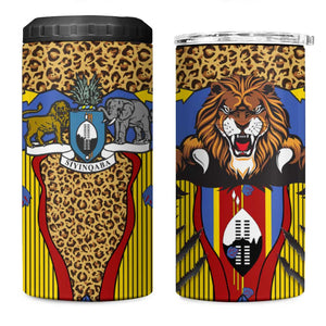 Swaziland Eswatini 4 in 1 Can Cooler Tumbler Coat of Arms Lion Elephant Shield Leopard Print Design
