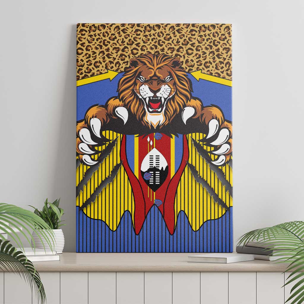 Swaziland Eswatini Canvas Wall Art Coat of Arms Lion Elephant Shield Leopard Print Design