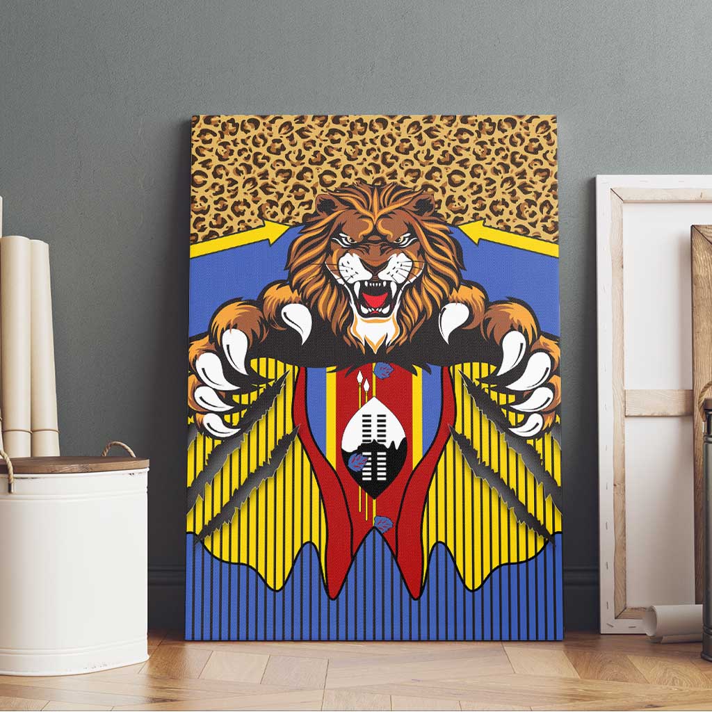 Swaziland Eswatini Canvas Wall Art Coat of Arms Lion Elephant Shield Leopard Print Design