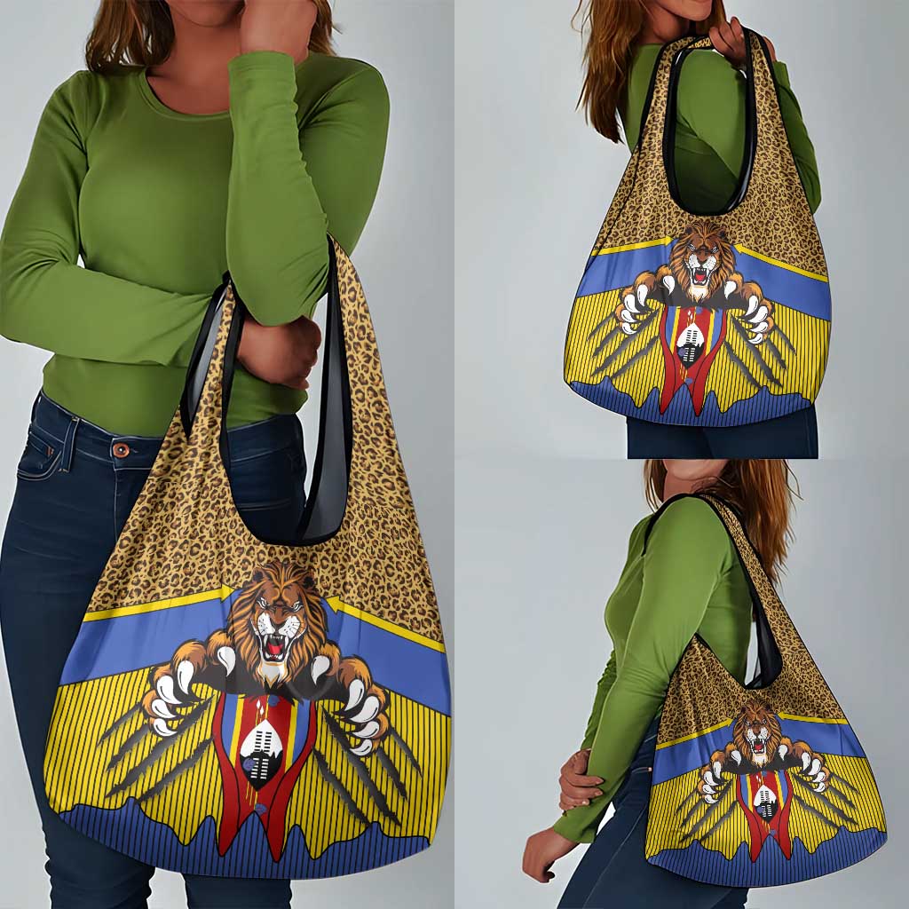 Swaziland Eswatini Grocery Bag Coat of Arms Lion Elephant Shield Leopard Print Design