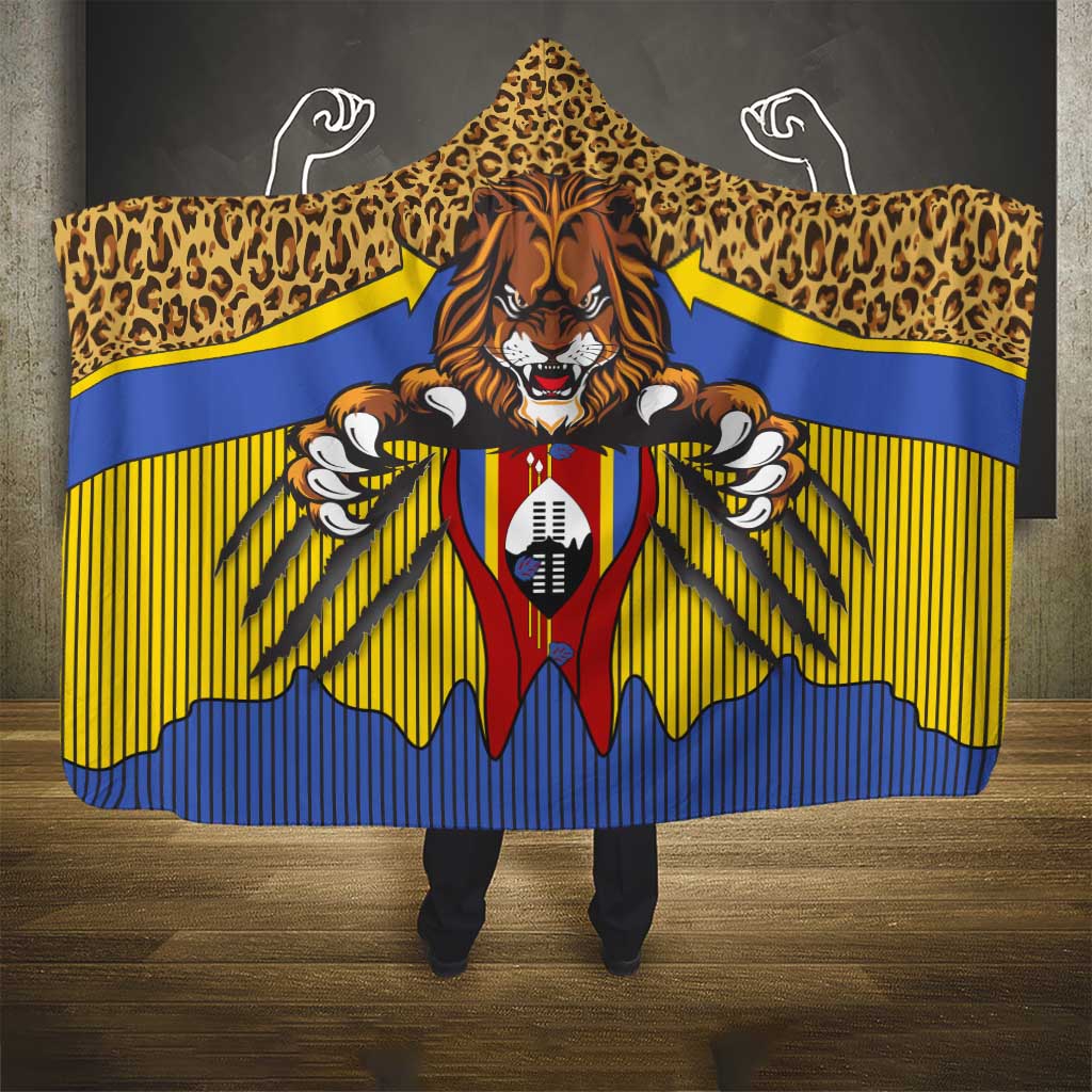 Swaziland Eswatini Hooded Blanket Coat of Arms Lion Elephant Shield Leopard Print Design