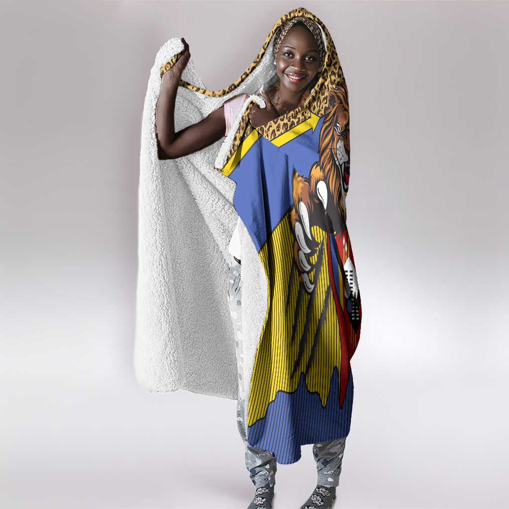 Swaziland Eswatini Hooded Blanket Coat of Arms Lion Elephant Shield Leopard Print Design
