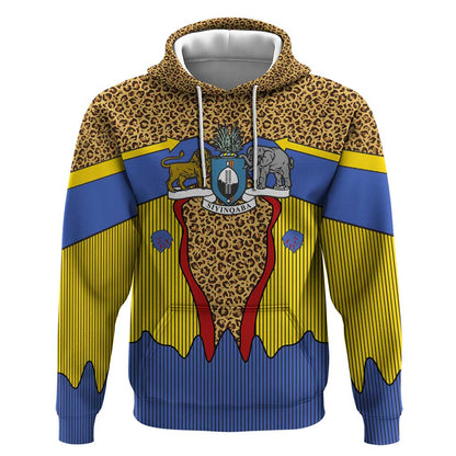 Swaziland Eswatini Hoodie Coat of Arms Lion Elephant Shield Leopard Print Design