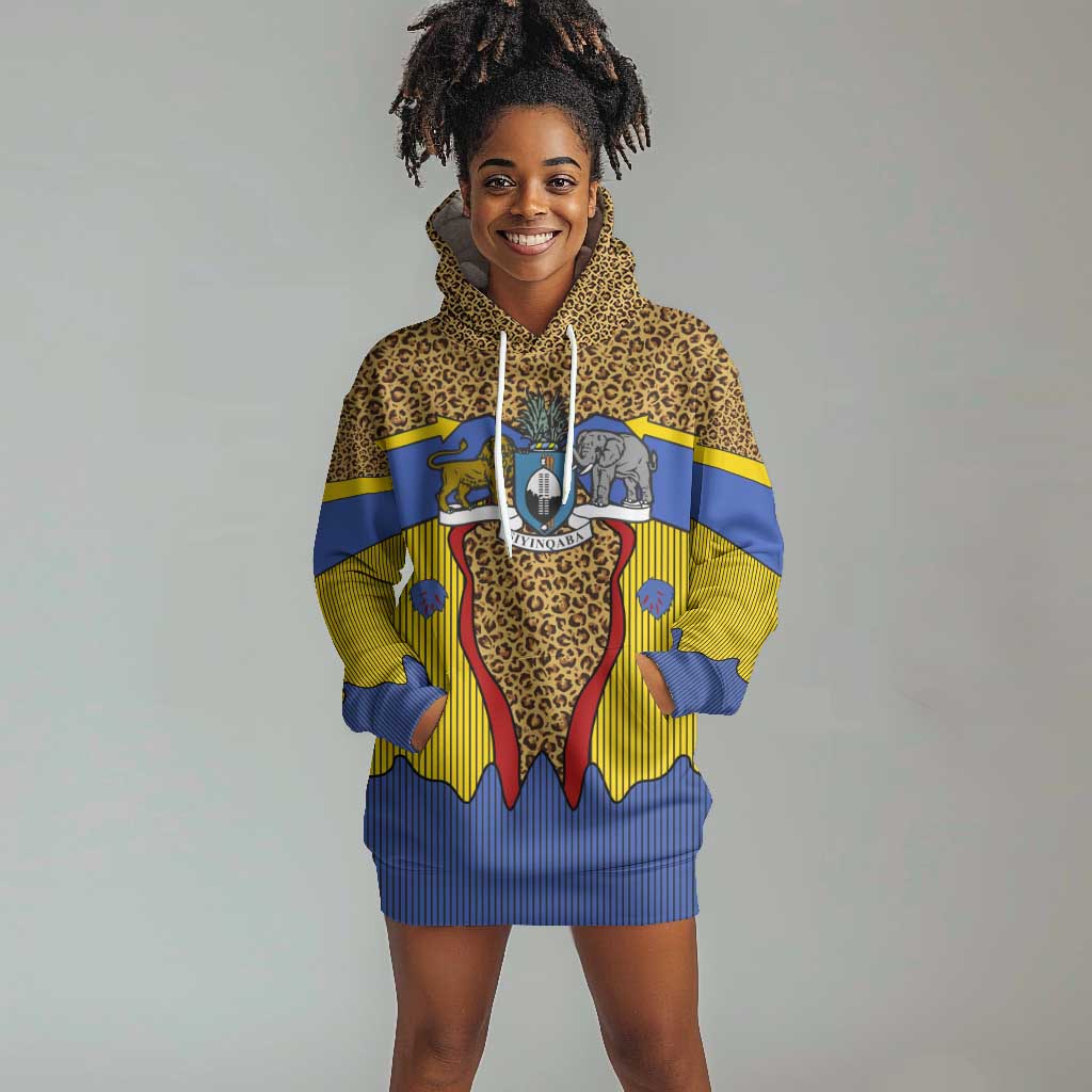 Swaziland Eswatini Hoodie Dress Coat of Arms Lion Elephant Shield Leopard Print Design