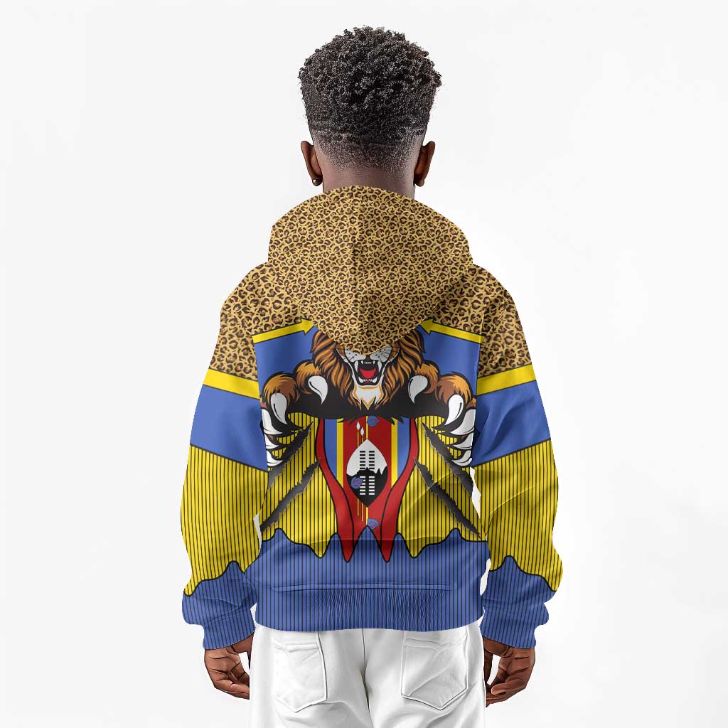 Swaziland Eswatini Kid Hoodie Coat of Arms Lion Elephant Shield Leopard Print Design