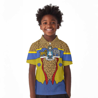 Swaziland Eswatini Kid Polo Shirt Coat of Arms Lion Elephant Shield Leopard Print Design