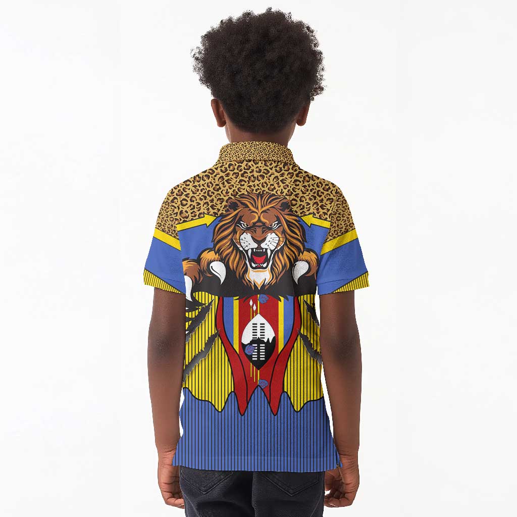 Swaziland Eswatini Kid Polo Shirt Coat of Arms Lion Elephant Shield Leopard Print Design