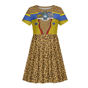 Swaziland Eswatini Kid Short Sleeve Dress Coat of Arms Lion Elephant Shield Leopard Print Design