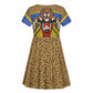 Swaziland Eswatini Kid Short Sleeve Dress Coat of Arms Lion Elephant Shield Leopard Print Design