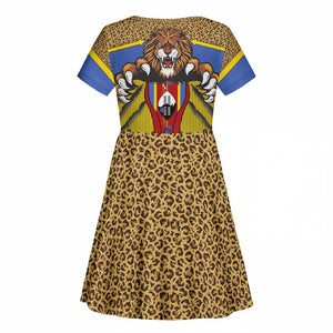 Swaziland Eswatini Kid Short Sleeve Dress Coat of Arms Lion Elephant Shield Leopard Print Design