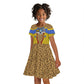 Swaziland Eswatini Kid Short Sleeve Dress Coat of Arms Lion Elephant Shield Leopard Print Design