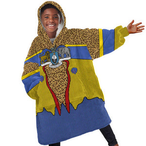 Swaziland Eswatini Kid Wearable Blanket Hoodie Coat of Arms Lion Elephant Shield Leopard Print Design