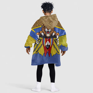 Swaziland Eswatini Kid Wearable Blanket Hoodie Coat of Arms Lion Elephant Shield Leopard Print Design