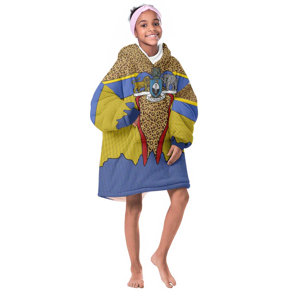 Swaziland Eswatini Kid Wearable Blanket Hoodie Coat of Arms Lion Elephant Shield Leopard Print Design