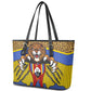 Swaziland Eswatini Leather Tote Bag Coat of Arms Lion Elephant Shield Leopard Print Design