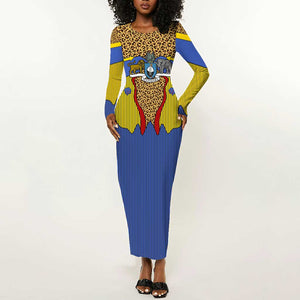 Swaziland Eswatini Long Sleeve Bodycon Dress Coat of Arms Lion Elephant Shield Leopard Print Design TS04