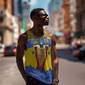 Swaziland Eswatini Men Tank Top Coat of Arms Lion Elephant Shield Leopard Print Design