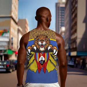 Swaziland Eswatini Men Tank Top Coat of Arms Lion Elephant Shield Leopard Print Design