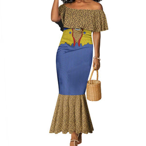 Swaziland Eswatini Mermaid Dress Coat of Arms Lion Elephant Shield Leopard Print Design