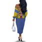 Swaziland Eswatini Off The Shoulder Long Sleeve Dress Coat of Arms Lion Elephant Shield Leopard Print Design