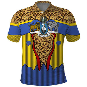 Swaziland Eswatini Polo Shirt Coat of Arms Lion Elephant Shield Leopard Print Design