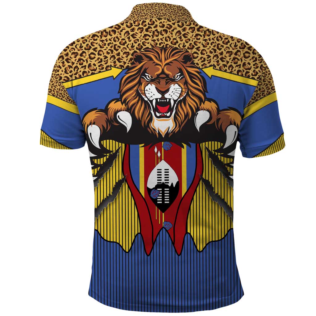 Swaziland Eswatini Polo Shirt Coat of Arms Lion Elephant Shield Leopard Print Design