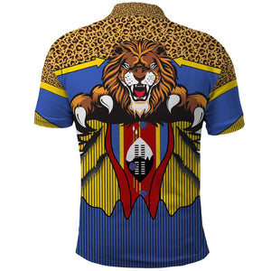 Swaziland Eswatini Polo Shirt Coat of Arms Lion Elephant Shield Leopard Print Design