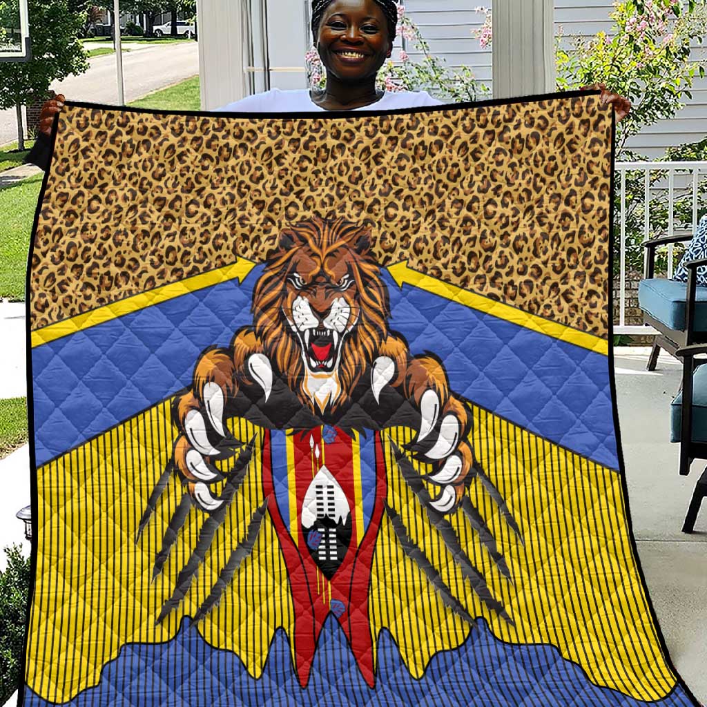 Swaziland Eswatini Quilt Coat of Arms Lion Elephant Shield Leopard Print Design