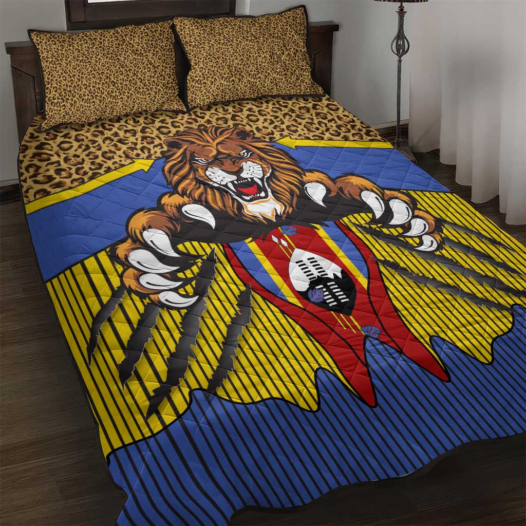 Swaziland Eswatini Quilt Bed Set Coat of Arms Lion Elephant Shield Leopard Print Design