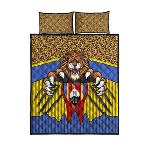 Swaziland Eswatini Quilt Bed Set Coat of Arms Lion Elephant Shield Leopard Print Design