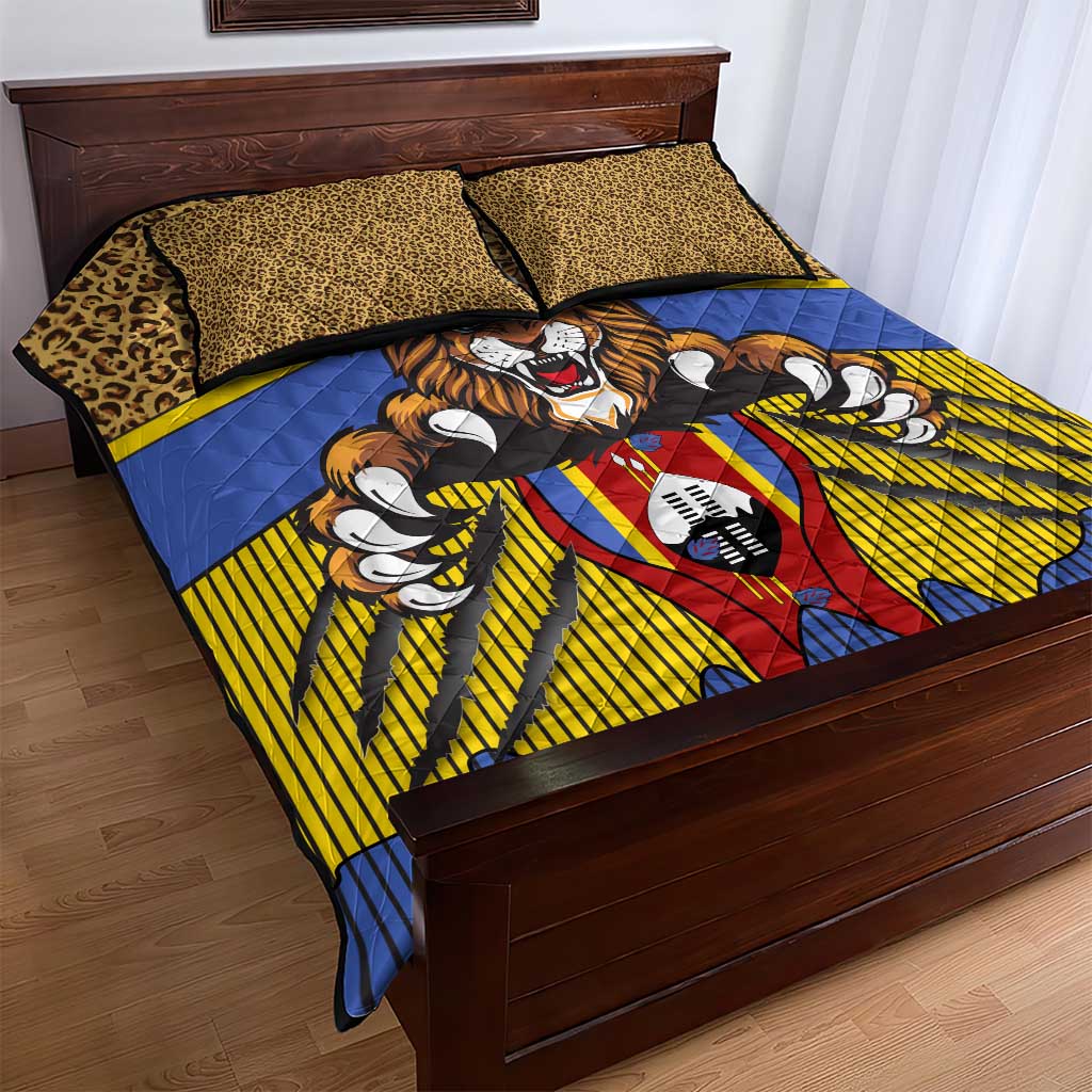 Swaziland Eswatini Quilt Bed Set Coat of Arms Lion Elephant Shield Leopard Print Design