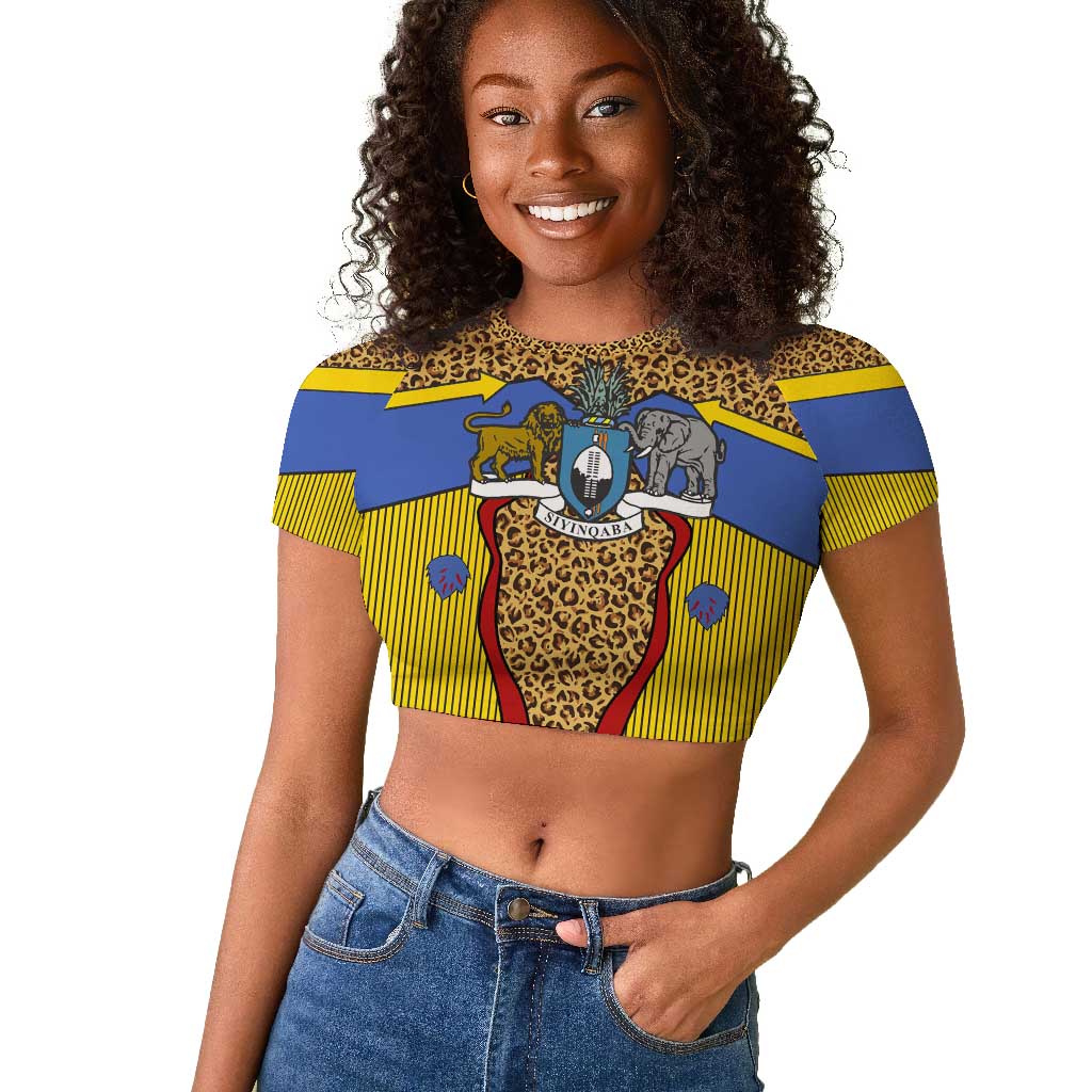 Swaziland Eswatini Raglan Cropped T shirt Coat of Arms Lion Elephant Shield Leopard Print Design