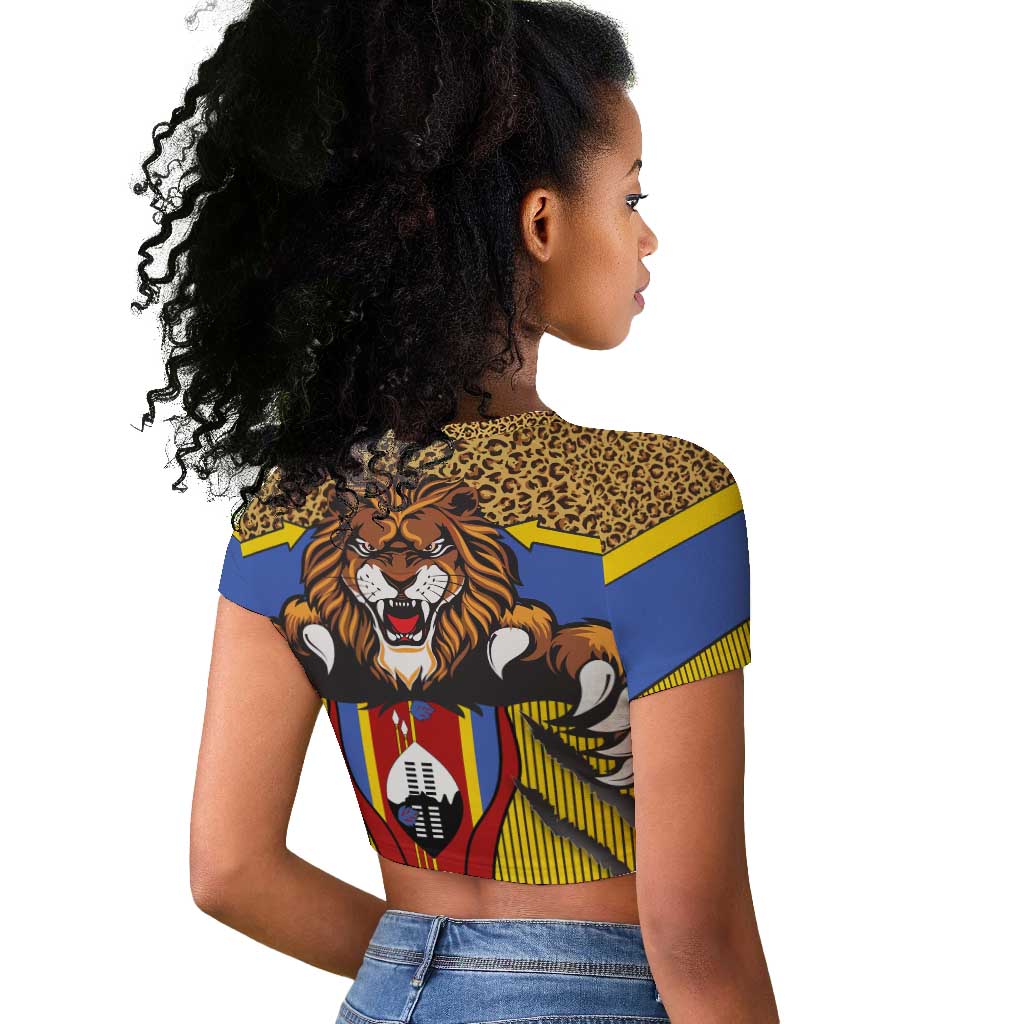 Swaziland Eswatini Raglan Cropped T shirt Coat of Arms Lion Elephant Shield Leopard Print Design
