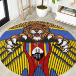Swaziland Eswatini Round Carpet Coat of Arms Lion Elephant Shield Leopard Print Design