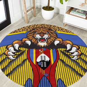Swaziland Eswatini Round Carpet Coat of Arms Lion Elephant Shield Leopard Print Design