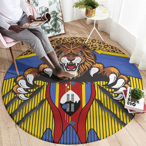 Swaziland Eswatini Round Carpet Coat of Arms Lion Elephant Shield Leopard Print Design